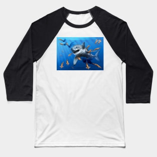 Shark hunting belemnites, Cretaceous Ocean, original artwork Baseball T-Shirt